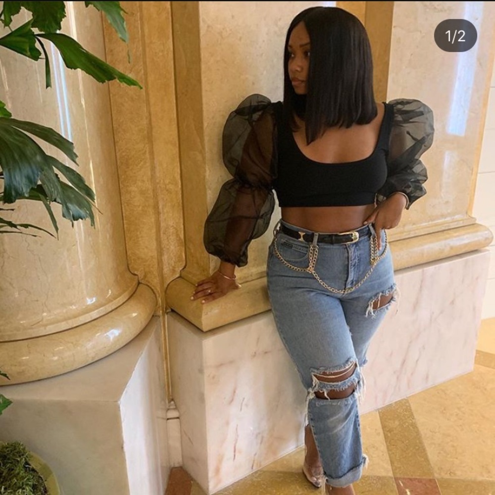 Crop Top W/ Puff Sleeves